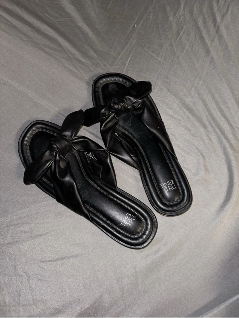 Time and Tru Black Knotted Slide Sandals with Padded Footbed